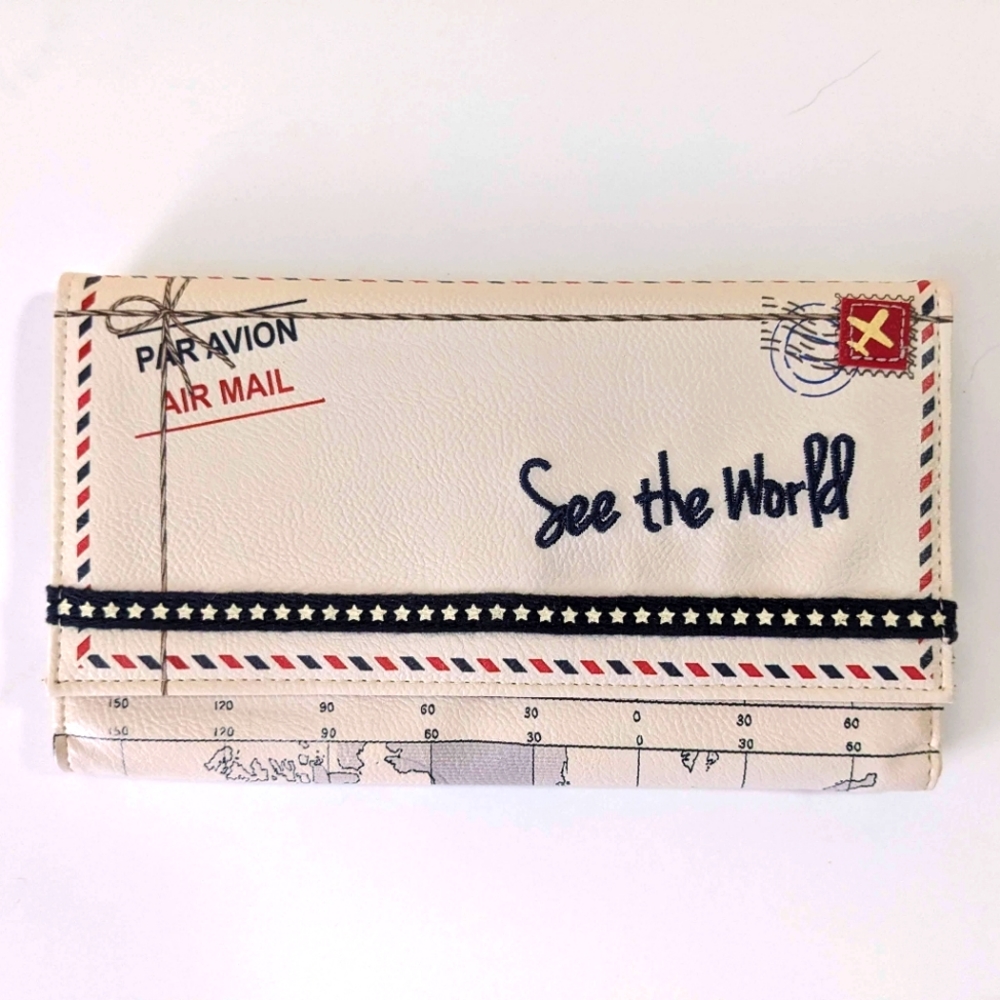 Passport Travel Organizer Clutch -- Cream "See the World" with Map Design